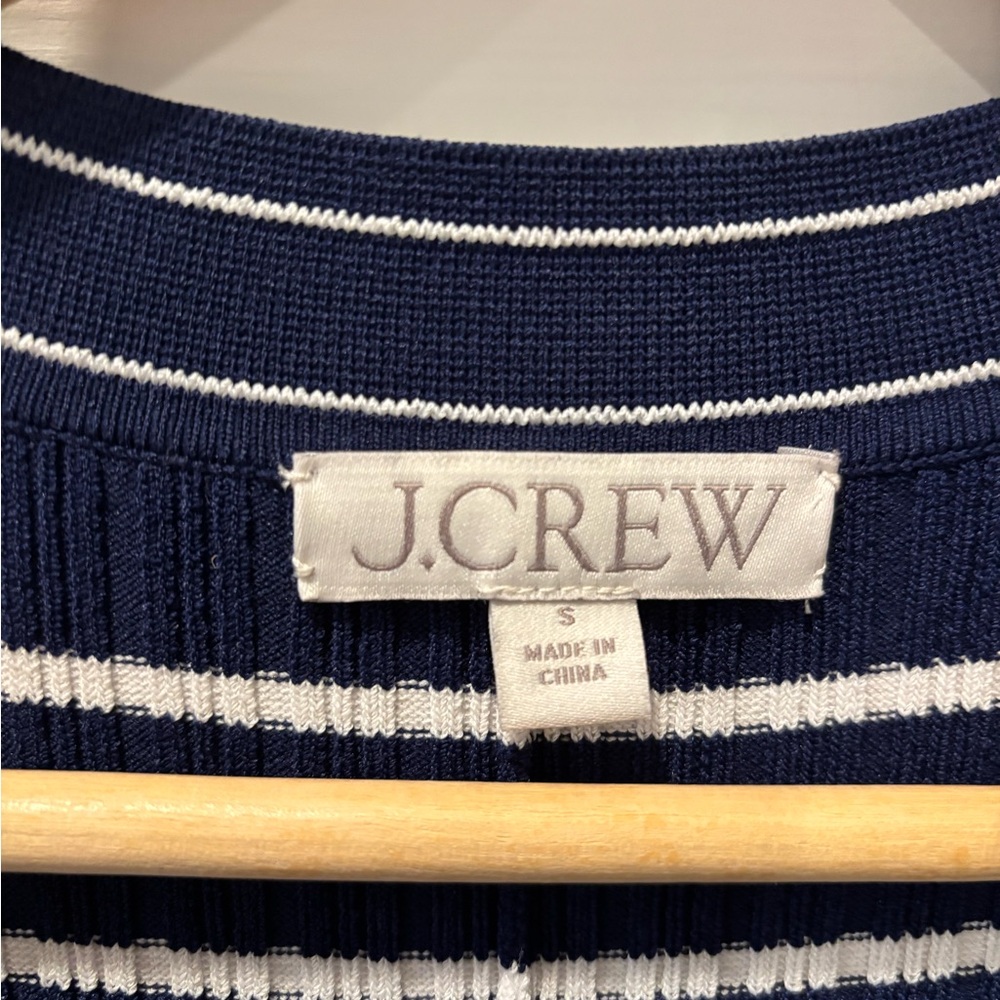 J. CREW Button-Up Sweater Dress in Stripe Navy White Midi Size Small - Picture 4 of 8
